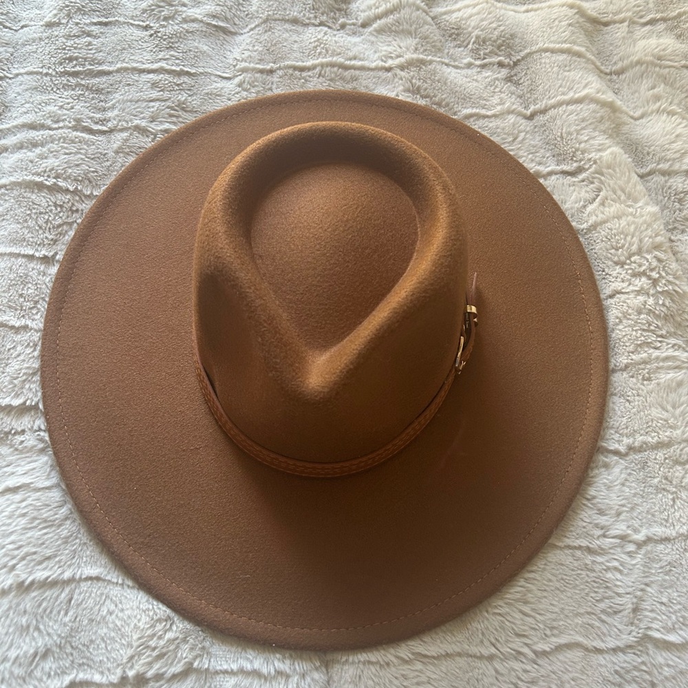 Vici Brown Wide-Brim Felt Fedora with Double Leather Band